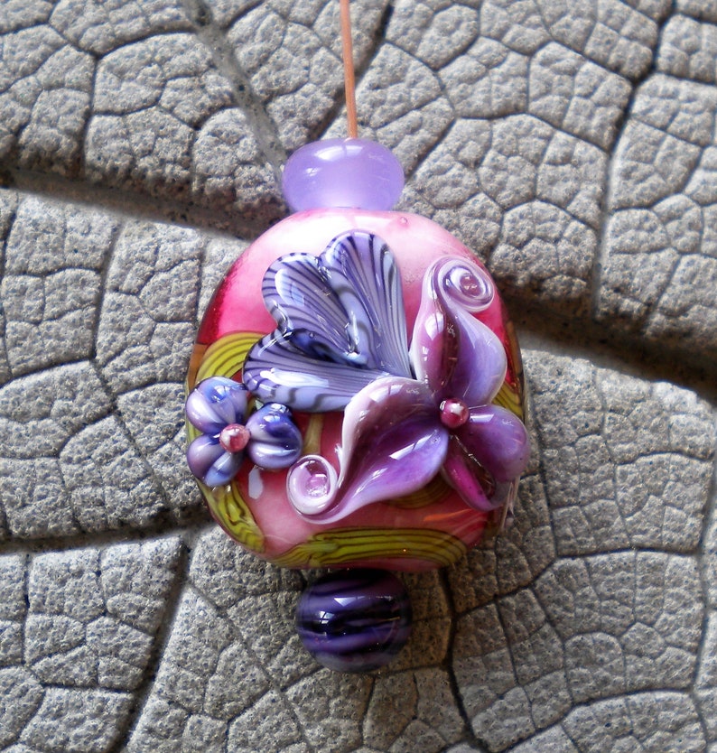 floral lampwork lampwork pendant bead glass flower bead sra lampwork lampwork purple bead lampwork headpin lampwork Lampwork Focal