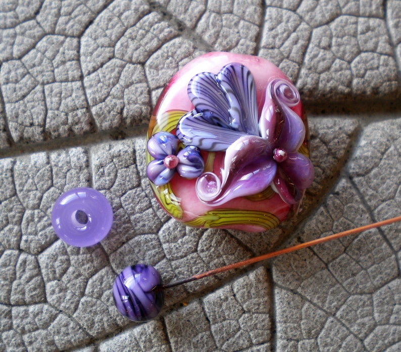 floral lampwork lampwork pendant bead glass flower bead sra lampwork lampwork purple bead lampwork headpin lampwork Lampwork Focal