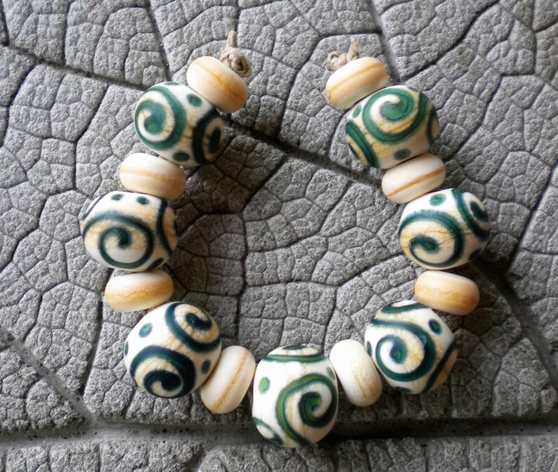 Handmade Glass Bead Lampwork Focal Lampwork Set OOAK Lampwork Bead Ivory Scroll Bead Lampwork pendant Sra lampwork Jewelry Supply