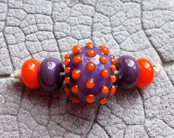 Lampwork Beads, Lampwork Focal Bead, Purple Orange Raised Dot Bead, Handmade Glass Bead, SRA Lampwork, Jewelry Supplies, Lampwork Pendant