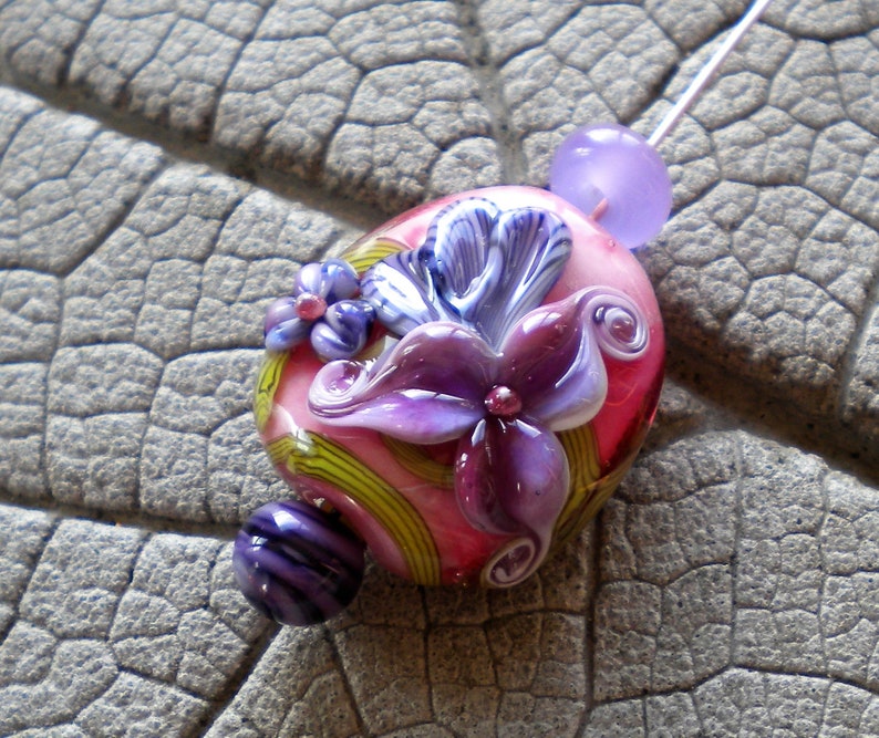 floral lampwork lampwork pendant bead glass flower bead sra lampwork lampwork purple bead lampwork headpin lampwork Lampwork Focal