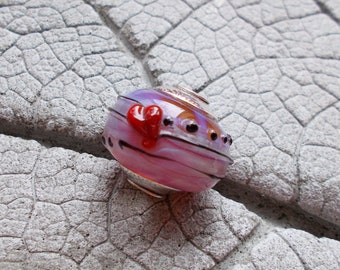 Contas Lampwork, Lampwork Big Hole Bead, Lampwork BHB, Conta com núcleo de prata, Conta com tampa de prata, Presente para ela, Lampwork de dupla hélice, Ponto elevado