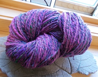 Handspun Yarn, DK/Light Worsted Weight, Fushia Violet Color Yarn, Knitting Supply, Crochet Supply, Weaving Supply, 238 Yard, Wool Viscose