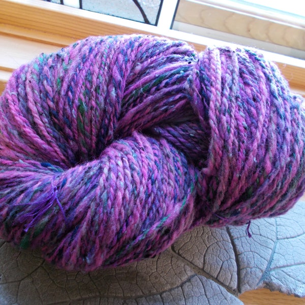 Handspun Yarn, DK/Light Worsted Weight, Fushia Violet Color Yarn, Knitting Supply, Crochet Supply, Weaving Supply, 238 Yard, Wool Viscose