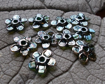 Lampwork Beads, Flower Disk Beads, Handmade Glass Beads, Metallic Lampwork, Jewelry Supply, Metallic Flower Bead, Lampwork Disk Bead