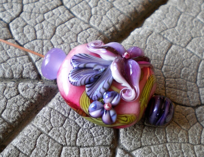 floral lampwork lampwork pendant bead glass flower bead sra lampwork lampwork purple bead lampwork headpin lampwork Lampwork Focal