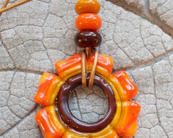 Lampwork Flower Disk, Handmade Glass Bead, Large Disk Lampwork, Jewelry Supply, Lampwork Pendant, 15mm Lampwork, OOAK Disk Bead, Pendant Kit