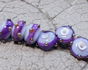 Lampwork Beads, Purple Lavender Beads, Handmade Glass Bead, Jewelry Supply, Earring Supply, Lampwork Set, SRA Lampwork, Encased Purple Beads