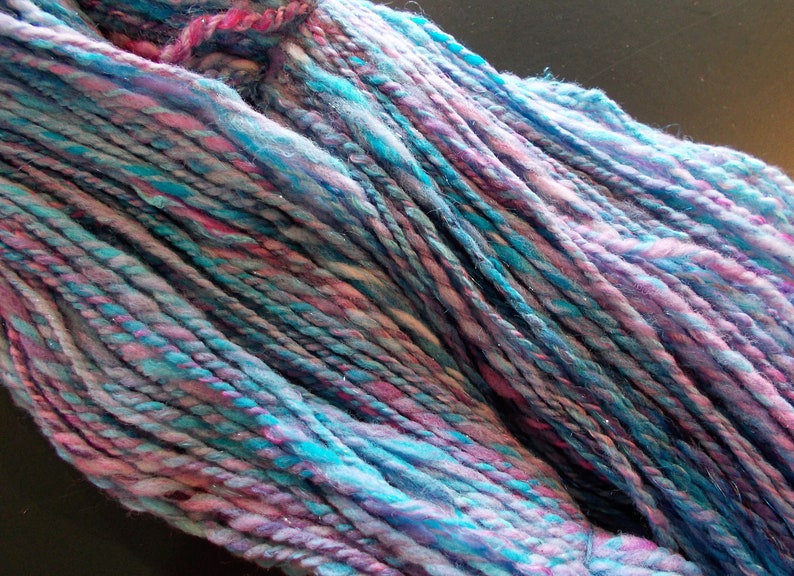 Handspun Yarn Blue Pink Yarn 240 Yards Yarn Crochet Supply Handspun Merino Weaving Supply Knitting Supply Worsted AranBulky Weight