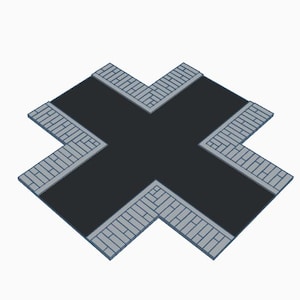 May include: A cross-shaped intersection graphic featuring a solid black center area surrounded by a light gray border with a repeating rectangular brick pattern. The design is presented in an isometric perspective with clean lines and flat colors.