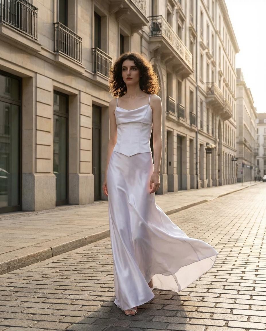 white corset satin slip dress White Satin Corset Slip Dress, Maxi Evening Gown, Minimalist Cocktail Dress, Modern Bridal Outfit, Luxury Occasion Dress