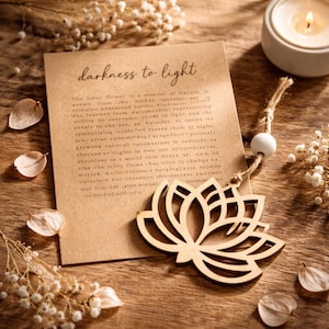 Lotus Flower Story Ornament – From Darkness to Light, Symbol of Strength and Renewal, Laser Engraved Handmade Ornament