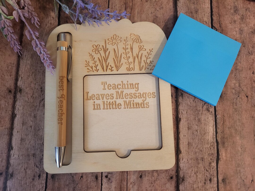 Floral Notepad Holder With Personalized Bamboo Pen: Elegant Desk Set - Etsy