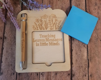 Portanotas floral con bolígrafo de bambú personalizado: elegante juego de escritorio