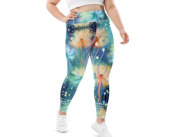 Legging de yoga grande taille avec motif pissenlit coloré, imprimé intégral et protection UV, pour le fitness et les loisirs, taille 2XL - 6XL