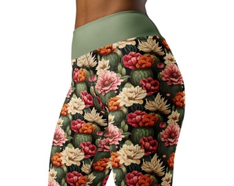 Bloeiende Cactus Yoga-legging | Ademende yogalegging met all-over print en UV-bescherming - perfect voor training en vrije tijd