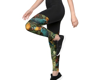 Leggings de sport avec imprimé oiseaux exotiques allover, leggings modelants à haute compression, taille haute, 2XS - 3XL, cadeau femme