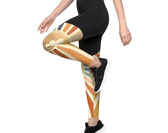 Legging de sport avec imprimé Bouddha et rayons all-over, legging gainant à haute compression, pour l'entraînement, le fitness et les loisirs, 2 XS - 3 XL