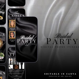 Digital bridal party itinerary, wedding day schedule, wedding itinerary, wedding planner, bridesmaid schedule, wedding day timeline
