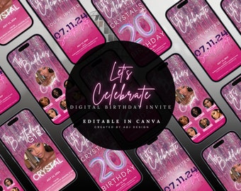 Rosa Geburtstagseinladung 20.Geburtstagseinladung, digitale Vorlage, Party, digitale Einladung, Discokugel, Disco-Party, Geburtstagswochenende, Geburtstag