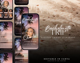 Invitación digital para despedida de soltera, itinerario de viaje digital, despedida de soltera en tulum, tropical, fin de semana de despedida de soltera, despedida de soltera en cabo