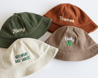 Personalized customized name baby bucket hat - children's corduroy bucket hat - embroidered bucket hat, boys' beach hat - girls' sun hat