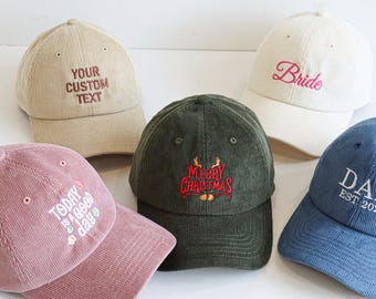 Customized Personalized Embroidered Text/Logo Hats - Corduroy Handmade Baseball Hats for Men and Women-SinglesPartyHats -Winter BaseballHats