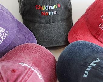 Custom Washed Children's Hat, Embroidered Text Baseball Cap, Personalized Hat, Kids Hat, Baby Hat, Birthday Christmas Gift