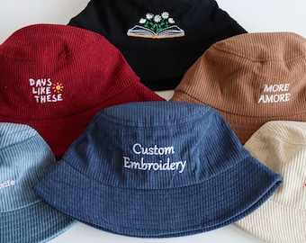 Embriodery corduroy bucket hat, personalized hat, customizedtextlogobuckethat, vintage hat, personalized women's hat, singlegiftformomanddad