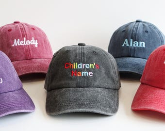 Custom Children's Hat, Embroidered Text Baseball Cap, Personalized Hat, Custom Washed Hat, Kids Hat, Baby Hat, Birthday Christmas Gift