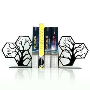 Hexagonal Tree Design Metal Bookends - Decorative Book Holders - Home and Office Decor - Book Supports - Durable and Stylish - Unique Design