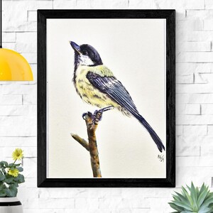 Dipinto originale ad acquerello di una cinciallegra, 8 x 11 pollici / Arte di uccelli dipinta a mano / Decorazione murale ispirata alla natura / Regalo unico per gli amanti degli uccelli