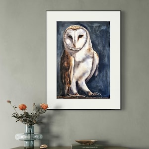 Dipinto ad acquerello originale di un barbagianni 8 x 11 pollici / Arte del gufo maestoso / Ritratto realistico di fauna selvatica / Regalo unico per gli amanti degli uccelli