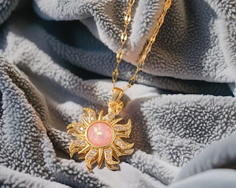 Radiant Rapunzel Sun Necklace: Silver & Gold with Purple Gemstone. A Timeless Piece of Elegance and Enchantment