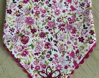 Pink Floral Pet Bandana, Glitter Flower Accent, Over Collar or Snap On