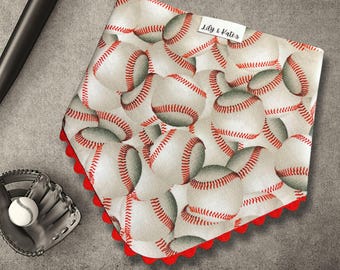 Baseball Print Pet Bandana, Game Day Dog Accessory, Red Rick Rack Trim