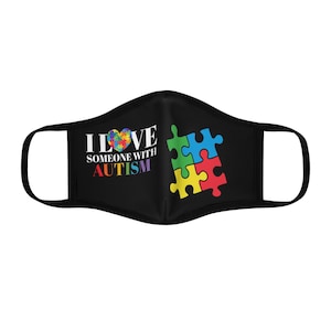 I Love Someone with Autism Face Mask | Fitted Polyester Mask with Puzzle Heart Design | Autism Awareness Reusable Cloth Mask