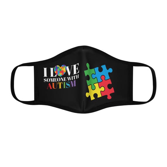 I Love Someone with Autism Face Mask | Fitted Polyester Mask with Puzzle Heart Design | Autism Awareness Reusable Cloth Mask
