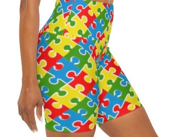 Autism Awareness High Waist Yoga Shorts