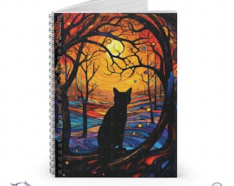 Stained Glass Cat Notebook - Spiral Notebook with Ruled Lines - Personal Journal, School Notebook, Writing Notebook