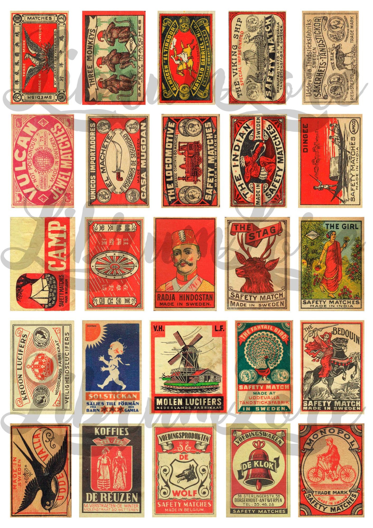 100 Vintage Matchboxes Labels High Quality Printable Covers | Digital Collage Sheets | Junk ...