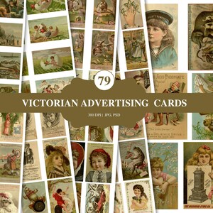 79 Vintage viktorianische Werbekarten Etiketten Printable | Digitale Collage Blätter | Junk Journal Ephemera | Journalingkarten