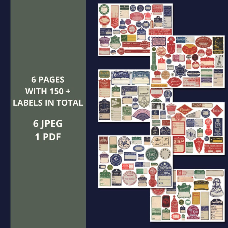 Authentic Vintage Labels and Tags 6 Pages 150+ Printable Tiny Retro ...