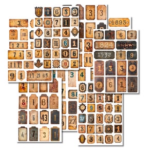 Vintage Numbers 150+ Images Old Grunge Labels Tags Printable | Digital Collage Fussy Cut | Junk Journal Ephemera | Journaling cards Stickers