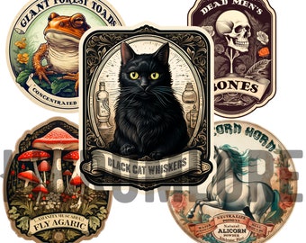 Apothecary potion labels for Halloween 12 pcs PNG and PDF Printable Digital Vintage Stickers