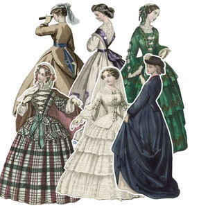 28 pezzi Vintage 19 secolo francese Fussy Cut Donne Moda Immagini di alta qualità Abbigliamento Clipart Ephemera Bambole di carta vittoriane