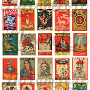 100 etiquetas de caixas de fósforos vintage, capas para impressão de alta qualidade | Folhas de colagem digital | Junk Journal Efêmeras | Cartões de registro no diário