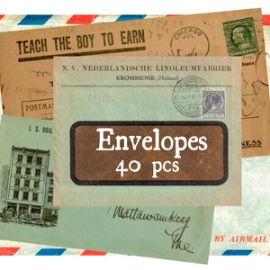 Vintage enveloppen 40 afbeeldingen hoge kwaliteit verzendkosten oude ansichtkaarten afdrukbare | Digitale collagebladen | Efemere ongewenste tijdschriften | Dagboekkaarten