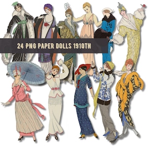 24 pcs Vintage 1910th Edwardian French Fussy Cut Women Fashion High Quality Images Clothing Clipart Ephemera Victorian Paper Dolls PNG PDF