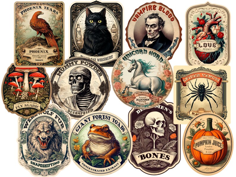 Apothecary Potion Labels for Halloween 12 Pcs PNG and PDF Printable ...